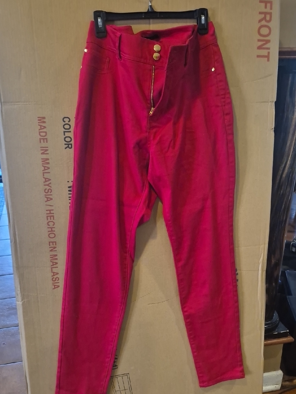 IMAN Red High-Waist Skinny Jeans